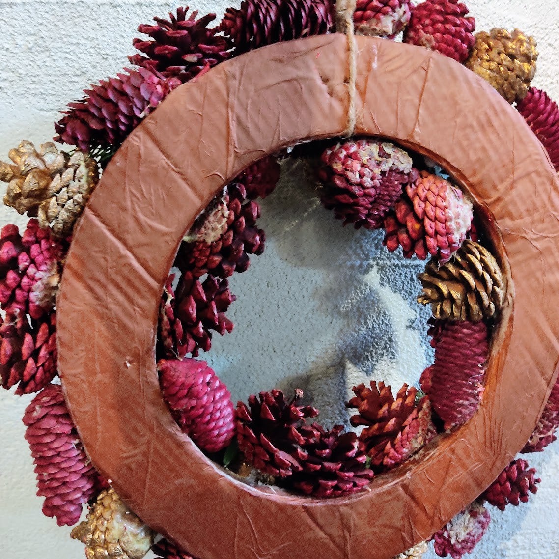 border ribbon shell wreathe ❤︎ グログラン リース CXO-RL48L Ribbon Wreath -Red&Gold Pine L | ナチュラル家具と雑貨の